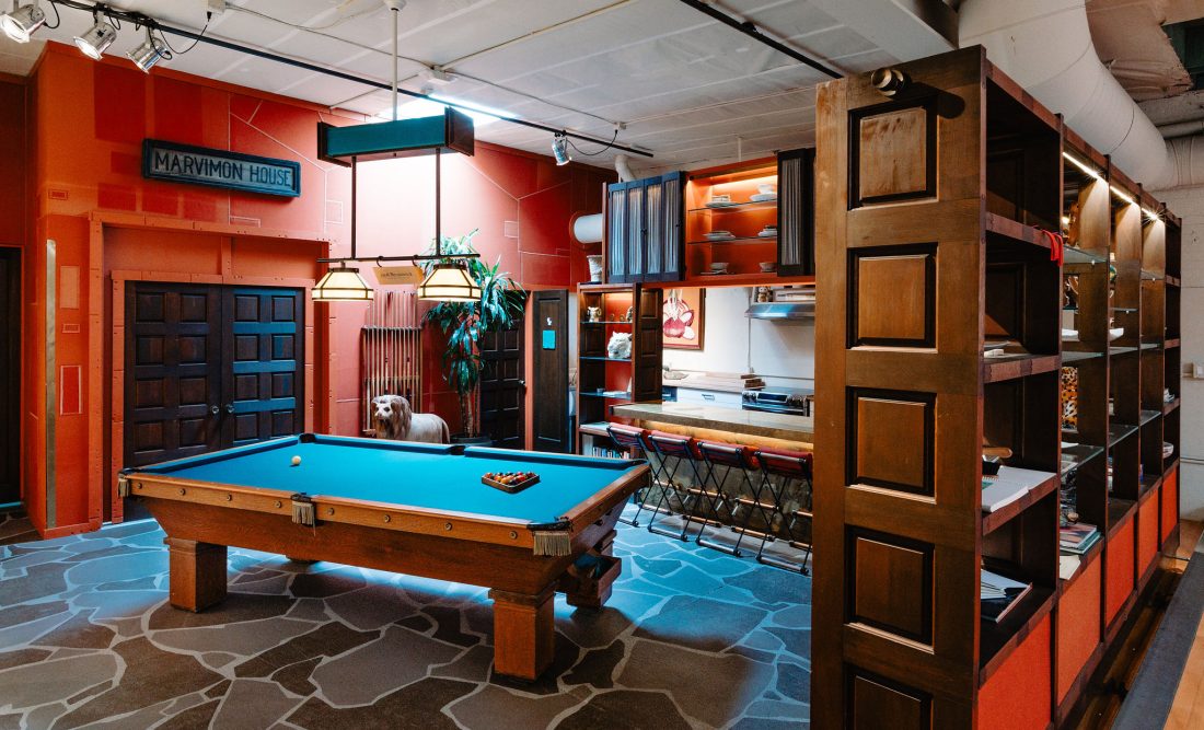 A 1908 Brunswick billiards table and original art from a rotating roster of local artists give Flora Chang a private clubhouse feel.